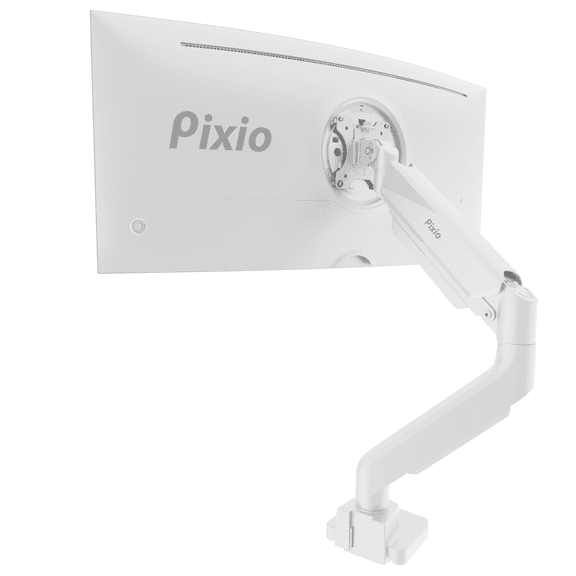 Pixio PS2S White Ultrawide Heavy-Duty Premium Single Monitor Arm Stand Desk Mount - Fits up to 49 inches Monitors, Weights up to 39lbs Flat / 31lbs Curved