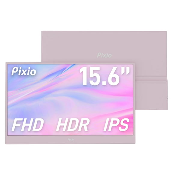 Pixio PX160 Wave Pink Portable Monitor 15.6 inch 60Hz Refresh Rate FHD 1080p Resolution IPS panel HDR Screen Cover Stand USB-C HDMI Display for Laptop, PC, Console, Phone