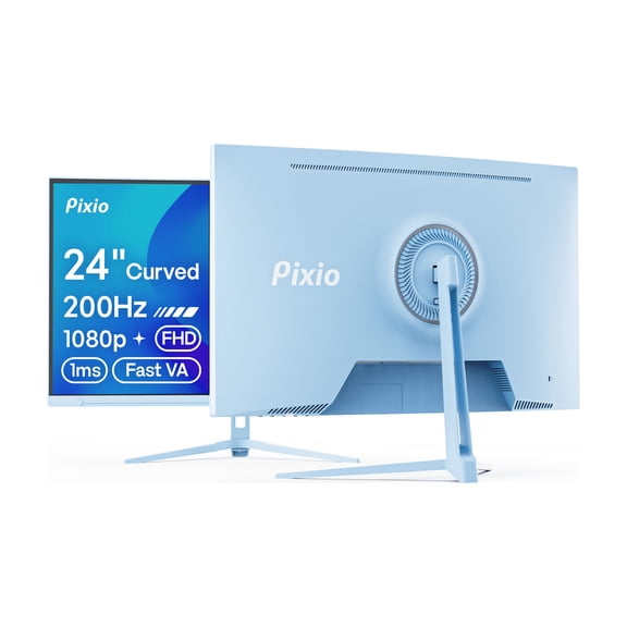 Pixio PXC248 Wave Blue 24 inch 200Hz Refresh Rate FHD 1080p Resolution 1500R Curve Fast VA Panel 1ms GTG Response Time Adaptive Sync HDR Curved Gaming Monitor