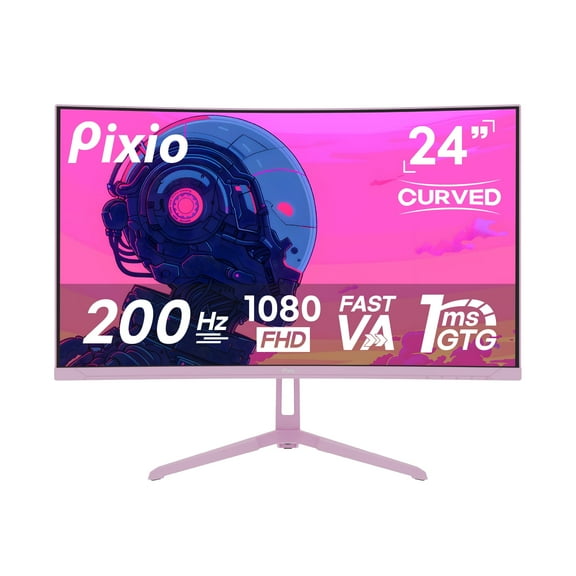 Pixio PXC248 Wave Pink 24 inch 200Hz Refresh Rate FHD 1080p Resolution 1500R Curve Fast VA Panel 1ms GTG Response Time Adaptive Sync HDR Curved Gaming Monitor