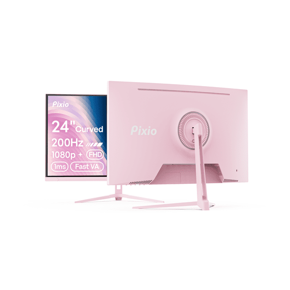 Pixio PXC248 Wave Pink 24 inch 200Hz Refresh Rate FHD 1080p Resolution 1500R Curve Fast VA Panel 1ms GTG Response Time Adaptive Sync HDR Curved Gaming Monitor