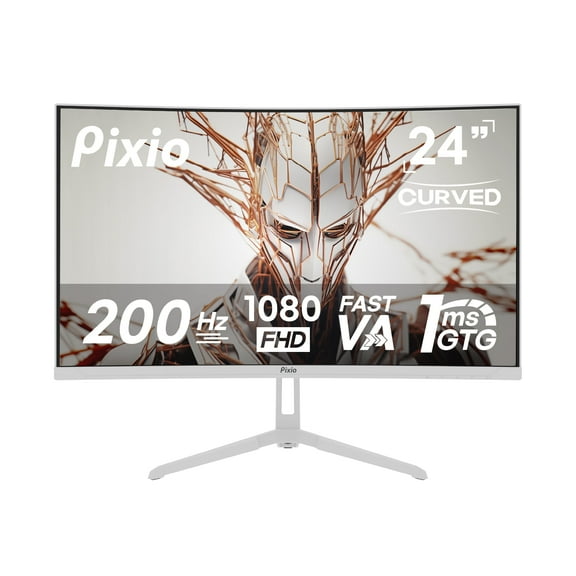 Pixio PXC248 Wave White 24 inch 200Hz Refresh Rate FHD 1080p Resolution 1500R Curve Fast VA Panel 1ms GTG Response Time Adaptive Sync HDR Curved Gaming Monitor