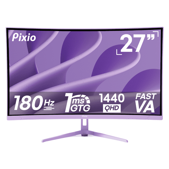 Pixio PXC278 Wave Purple 27 inch 180Hz Refresh Rate QHD 1440p Resolution 1650R Curved Fast VA Panel 1ms GTG Response Time Adaptive Sync HDR Curved Gaming Monitor
