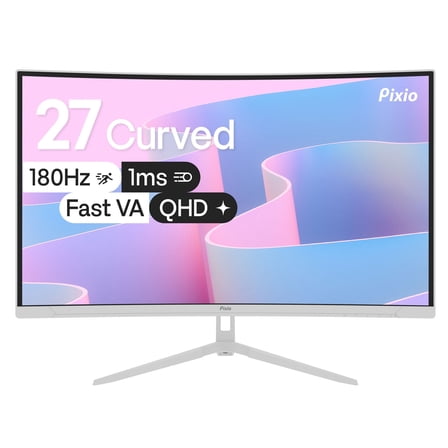 Pixio PXC278 Wave White 27 inch 180Hz Refresh Rate QHD 1440p Resolution 1650R Curved Fast VA Panel 1ms GTG Response Time Adaptive Sync HDR Curved Gaming Monitor