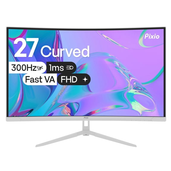 Pixio PXC279 Wave White 27 inch 300Hz Refresh Rate FHD 1080p Resolution 1650R Curved Fast VA Panel 1ms GTG Response Time Adaptive Sync HDR Curved Gaming Monitor