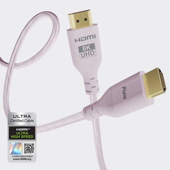 Pixio Pink 8K HDMI 2.1 Cable Ultra Certified Ultra High Speed 6FT 8K 60Hz 4K 120Hz Nylon Braided, Gold Plated Connector, Anti-Breakage, HDR10+, dtsx, eARC, HDCP, Dolby Compatible