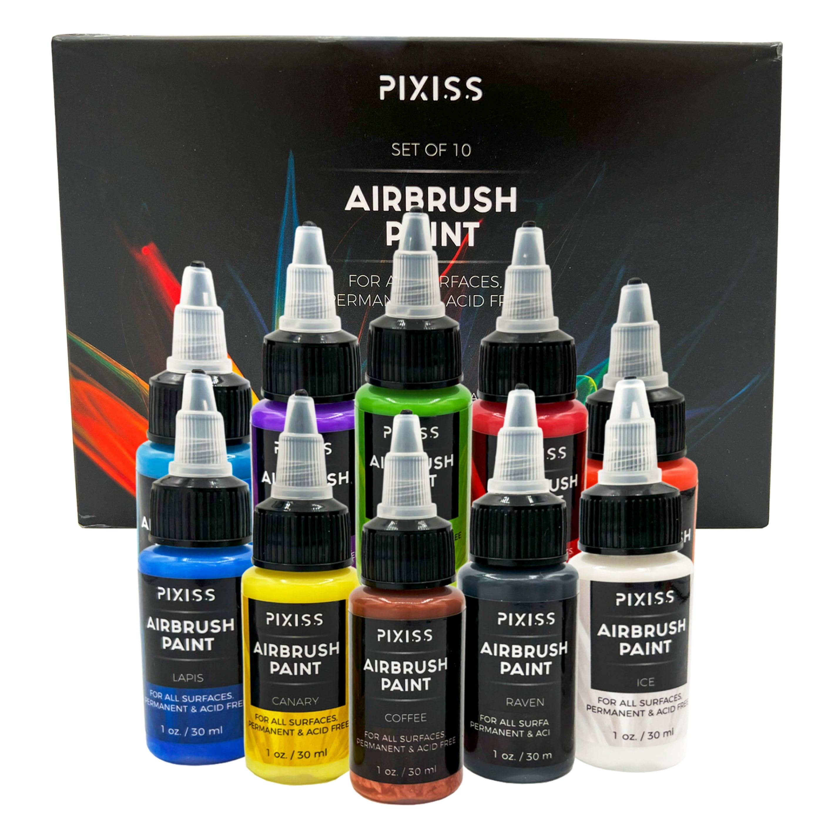 Pixiss Air Brush Paint Set 10 Colors of Acrylic Paint for Airbrush