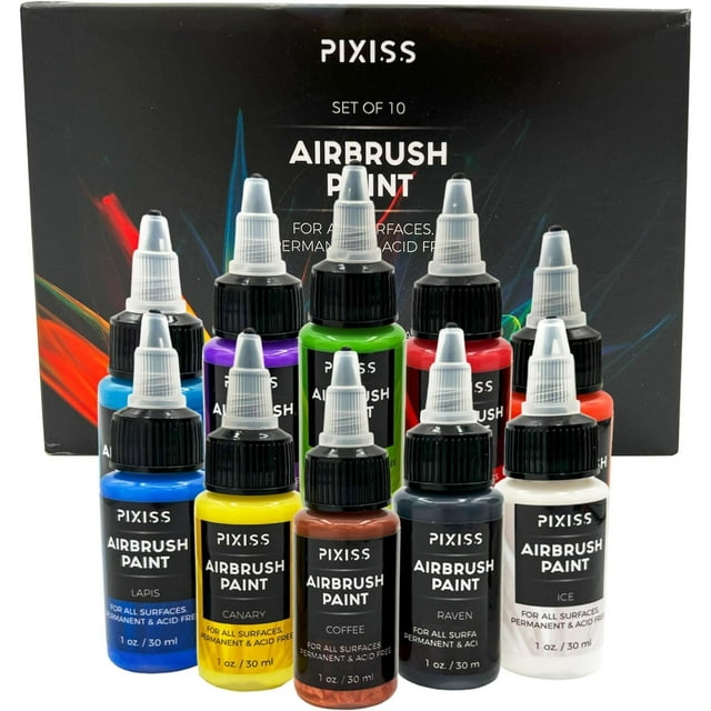 Pixiss Air Brush Painting Set 10 Colors of Acrylic Paint for Airbrush Kit Acrylic Airbrush