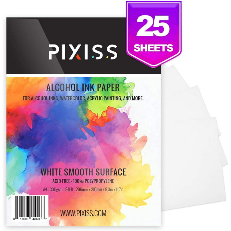 Pixiss Alcohol Ink Paper 25 Sheets Heavy Weight Paper for Alcohol Ink &  Watercolor, Synthetic Paper A4 8x12 Inches 210x297mm, 300gsm 