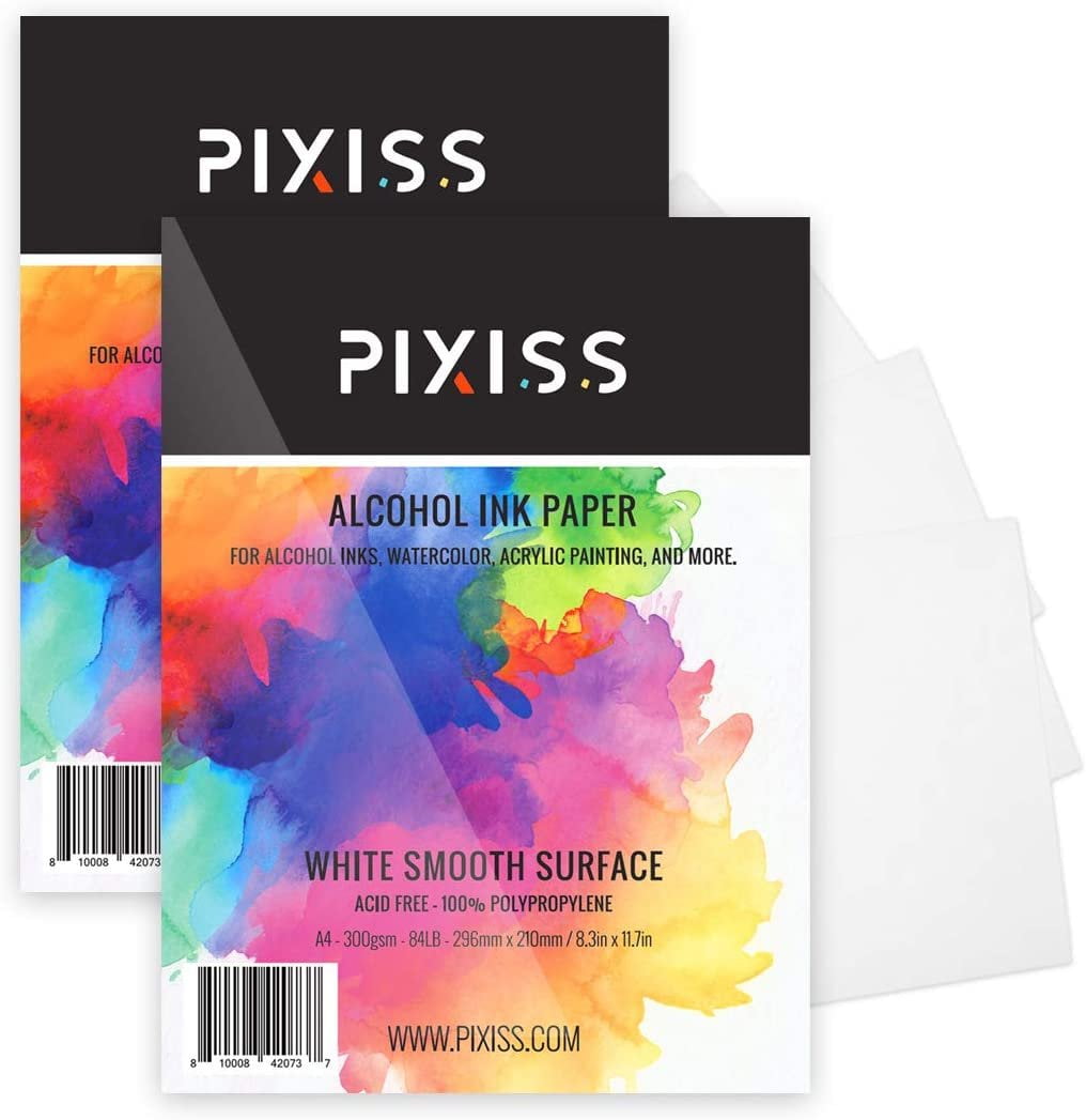 Black Alcohol Ink Paper - 25 Sheets Pixiss Heavy Weight Art Paper for Alcohol Ink & Watercolor - Extra Smooth Synthetic Paper A4 8x12 Inches, 300gsm