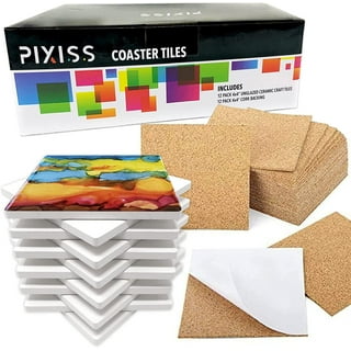 50 Pack Ceramic Tiles for Crafts Coasters, Hexagon White Tiles Unglazed  4-inches With Cork Backing Pads, for Alcohol Ink or Acrylic 