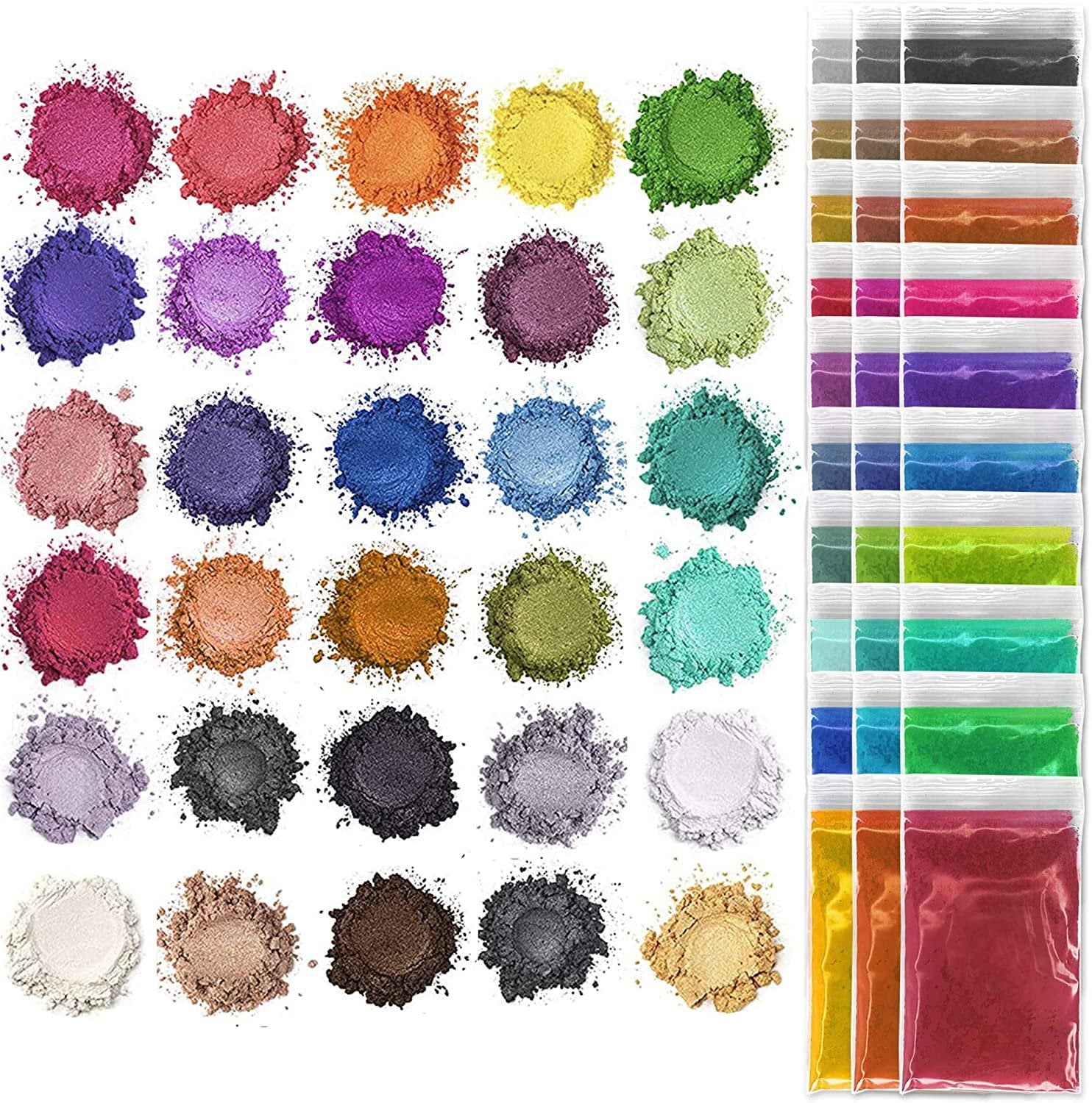Pixiss Epoxy Resin Dye, Mica Powder, 30 Powdered Pigments Set, Soap Dye,  Hand Soap Making Supplies, Eyeshadow and Lips Makeup Dye, Slime Pigment 