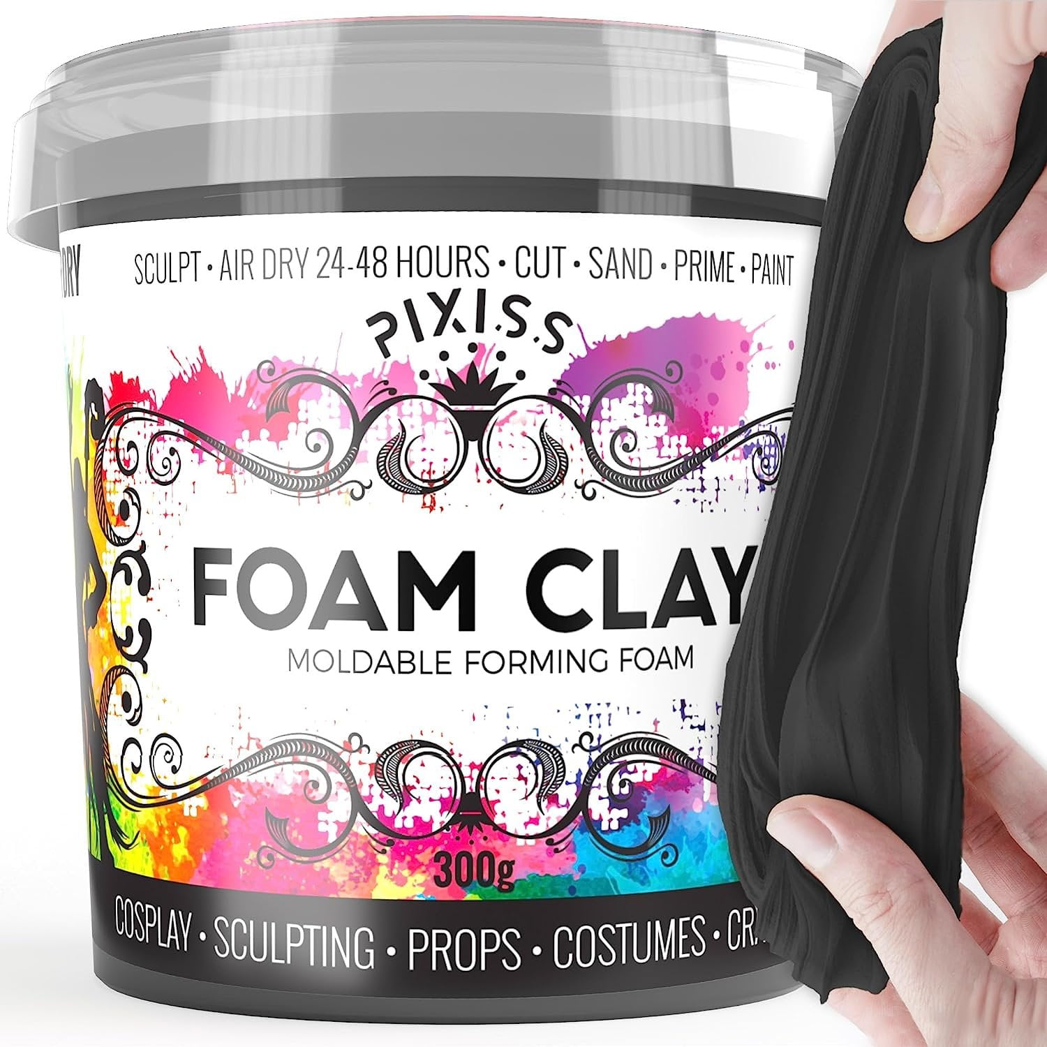 Pixiss Foam Clay - Air Dry Clay for Kids and Adults - Black, 300 Gram 