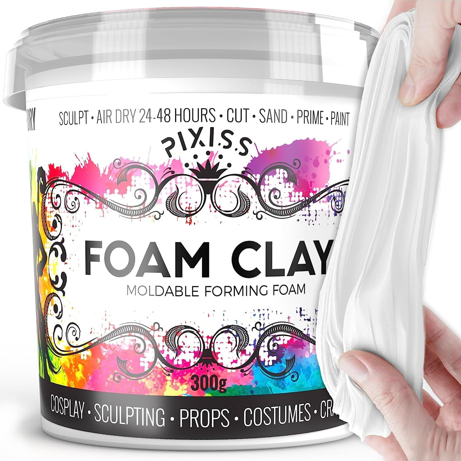  Cosplay Foam Sculpting Clay Set (White 300g and Black300g) -  Pixiss Modeling Foam Clay Air Dry, 300 Grams Air Drying Clay for Sculpting  - Air Dry Foam Clay for Foam Clay