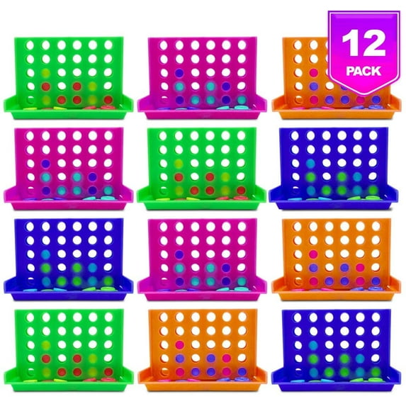 Pixiss Travel Size Miniature 4 in a Row Connect Board Game 12 Pack, Worlds Small 4 Row Connect Game for Gift Bags, Party Favors, Stocking Stuffers