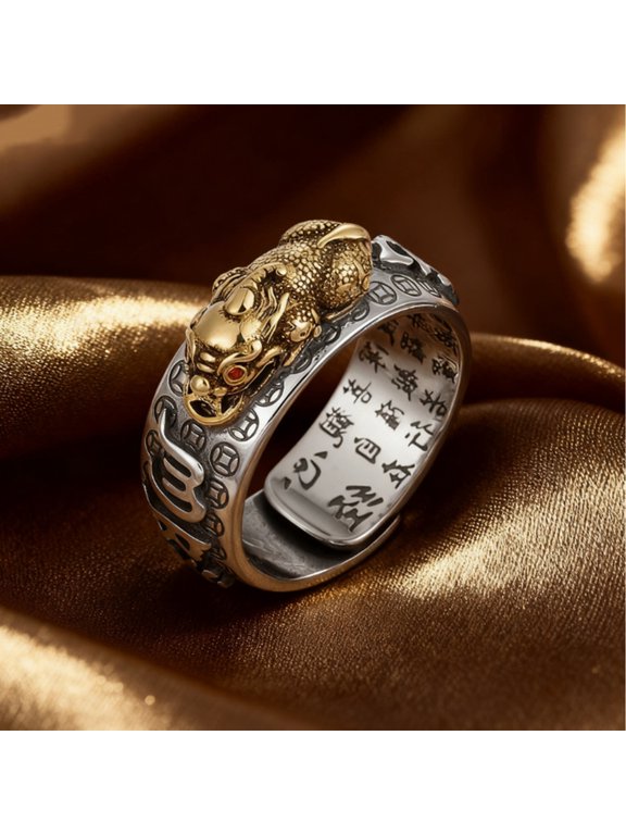 Pixiu Feng Shui Ring for Good Luck, Wealth & Protection - Adjustable Money Amulet Fortune Ring for Men & Women, Perfect for Daily Wear, Work