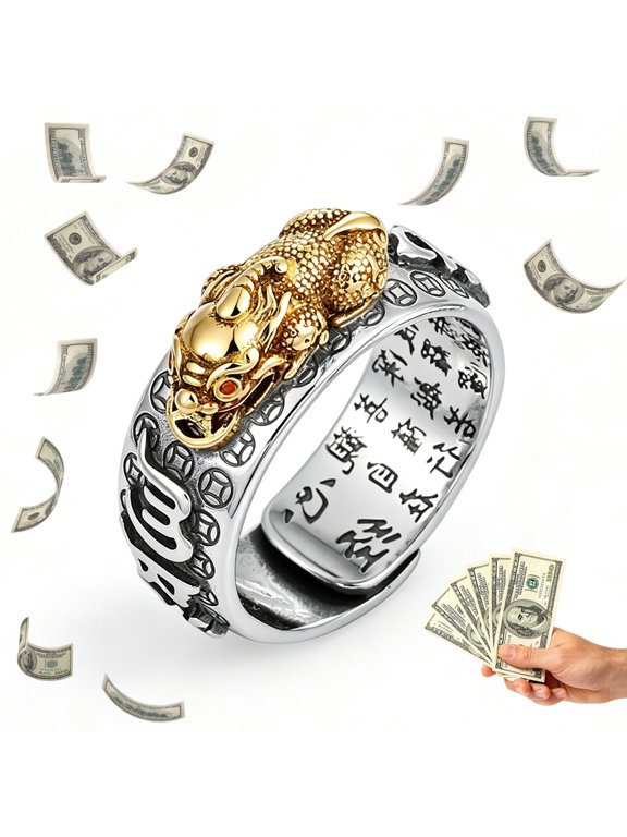 Pixiu Feng Shui Ring for Good Luck, Wealth & Protection - Adjustable Money Amulet Fortune Ring for Men & Women, Perfect for Daily Wear, Work