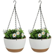 Pixnor 10 Inch Hanging  for Indoor and Outdoor Plants, 2 Pack Large Self Watering Hanging Plant Pot with Basket Flower Pot-White