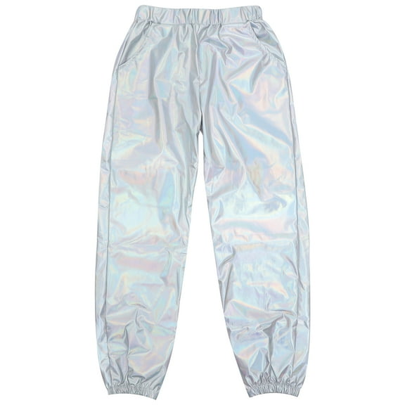 Pixnor 1PC Street Hip-hop Sparkly Leisure Long Slacks Sports Leisure Female Trousers Stylish Female Loose Long Pants Breathable Long Trousers for Girl Women Wearing Size Silver
