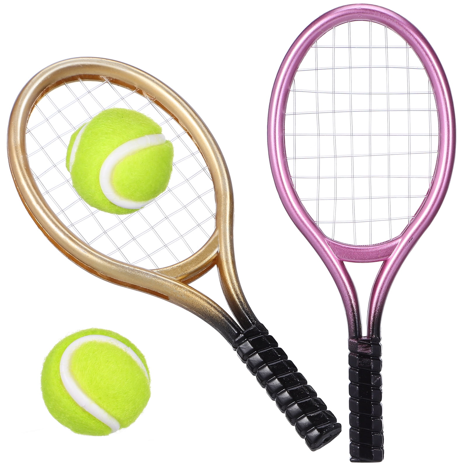 Pixnor 2 sets of Miniature Balls And Tennis Rackets Decor Mini Tennis ...