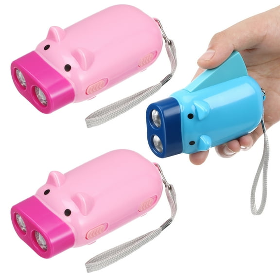Pixnor 3pcs Cartoon Flashlight Hand Pressing Flash Light Portable Electric Torch Pig Pattern Flashlight (Random Color)