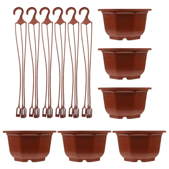 Pixnor 6 Inch Hanging Planter 6 Sets Hanging Flower Basket Planters Plastic Hanging Plant Holder Chain Flowerpot for Home Office Decor Round Hanging Pots