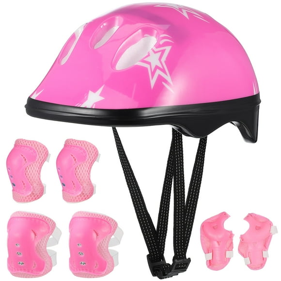 Pixnor 7 Pieces in 1 Set Pink Adjustable Skating Helmet Kits Outdoor Protector Skateboard Gear Knee Pad Elbow Pads Balance Car Protective Pads for Kids