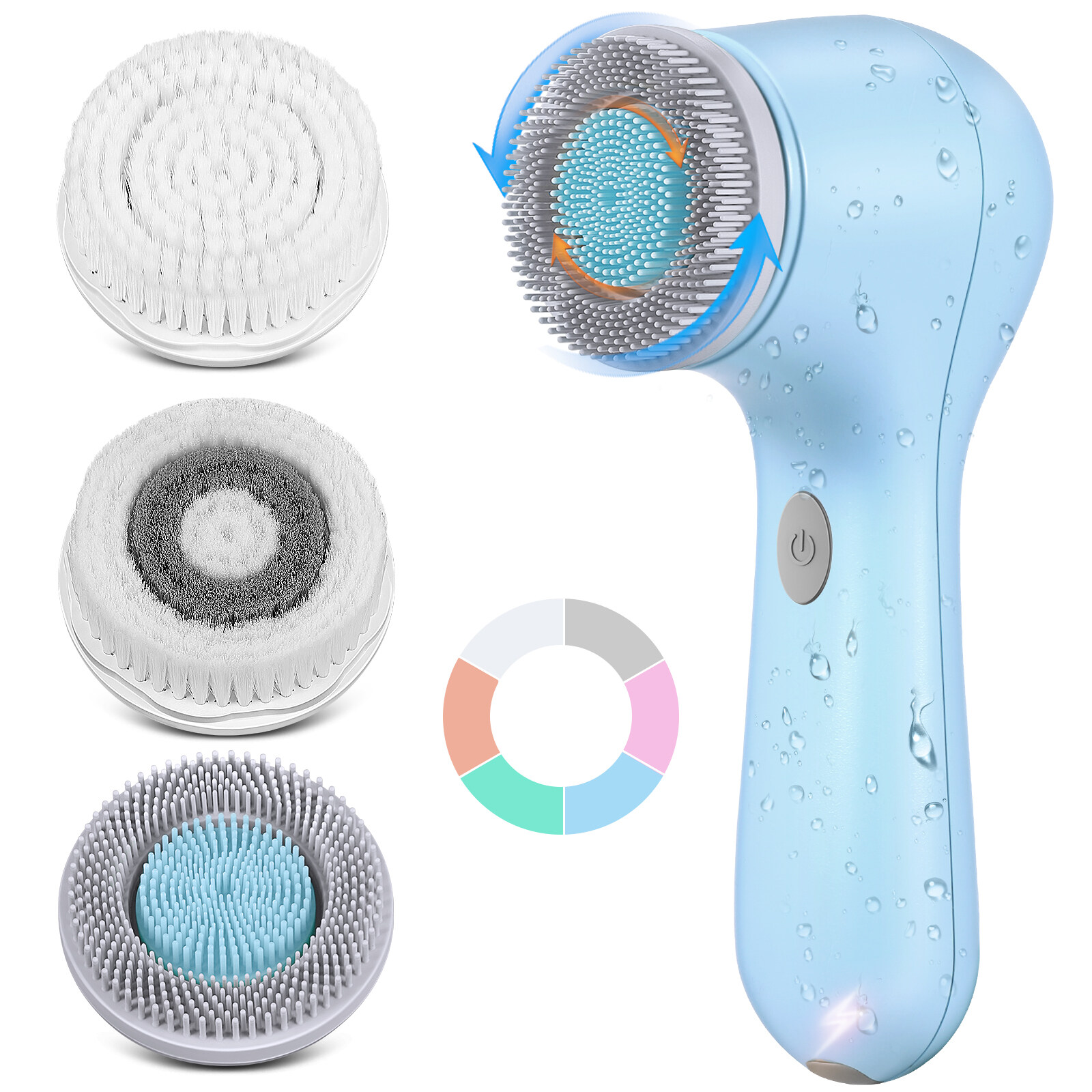 Pixnor Facial Cleansing Brush, Electric Face Scrubber Rechargeable Exfoliator IPX7 Waterproof