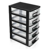 Pixnor Five-Layer Storage Cabinet Portable Multifunctional Storage Organizer with Clear Drawer 5-Drawer Organizer for Home Office School-Black
