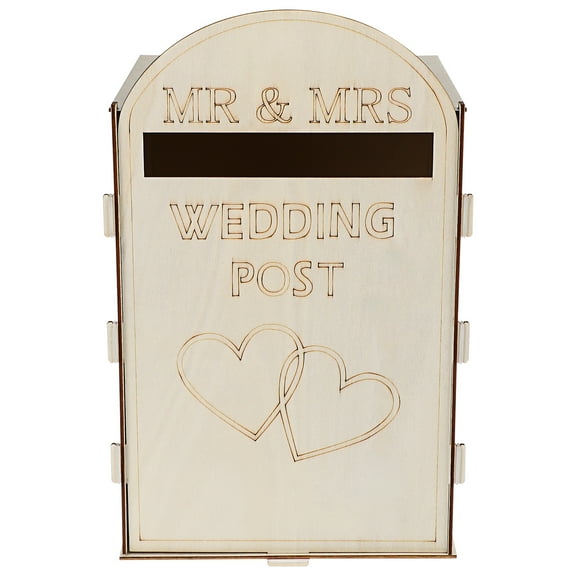 Pixnor Wedding Wooden Post Box Rustic Mailbox Gift Holder Craft Ornaments Wedding Supplies (With a Key)