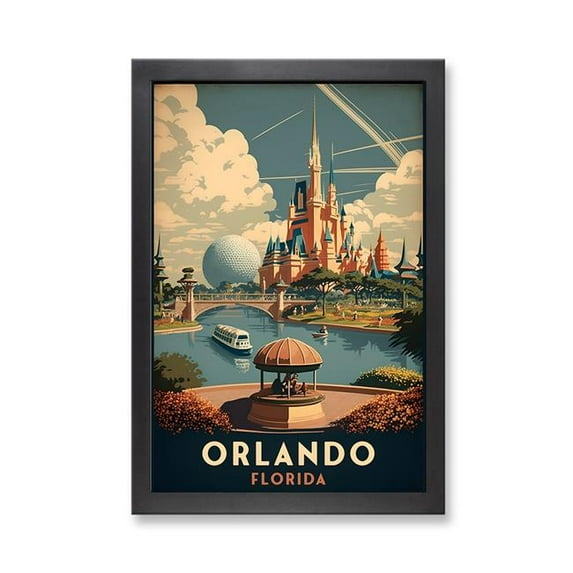 PixoBee 73600 - Framed Print 'Vintage Orlando Florida Landmarks'  (Size 24x34")
