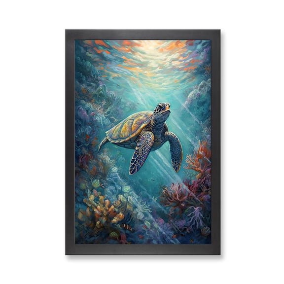 PixoBee 73611A - Framed Print 'Sea Turtle Greeting' (Size 24x34")