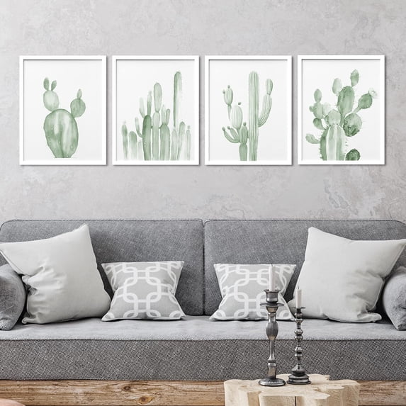 PixonSign 4 PCS Adhesive Canvas Poster Pastel Southwest Desert Cactus Prints Nature Wilderness Digital Modern Art Decorative Multicolor Botanical Floral Elements Art Set for Home - 11"x14" White