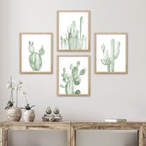 PixonSign 4 PCS Adhesive Canvas Poster Pastel Southwest Desert Cactus Prints Nature Wilderness Digital Modern Art Decorative Multicolor Botanical Floral Elements Art Set for Home - 8"x10" Natural