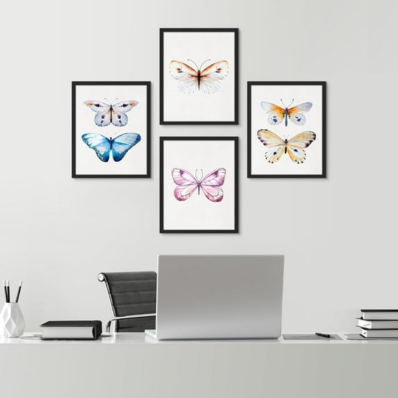 PixonSign 4 PCS Adhesive Canvas Posters Colorful Butterfly Boho Gril's Room Minimalist Framed Wall Art Modern Prints Fine Wall Décor Classic Artwork for Living Room, Bedroom -12"x16" Black