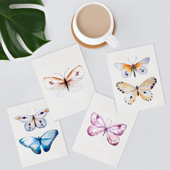 PixonSign 4 PCS Adhesive Canvas Posters Colorful Butterfly Boho Gril's Room Minimalist Frameless Wall Art Modern Prints Fine Wall Décor Classic Artwork for Living Room, Bedroom -8"x10"