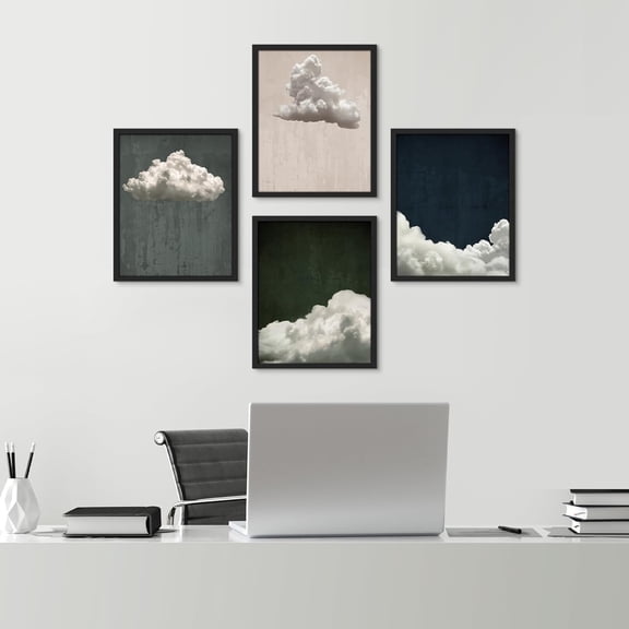 PixonSign 4 PCS Adhesive Canvas Posters Grunge Pastel Watercolor Storm Cloud Collage Prints Nature Wilderness Minimalism Decorative Rustic Artwork for Living Room, Bedroom, Office -8"x10" Black