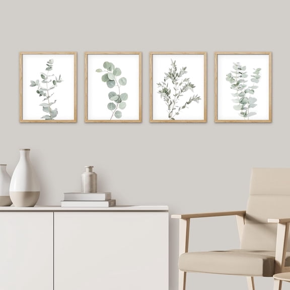 PixonSign 4 PCS Framed Wall Art Watercolor Forest Plant Collage Prints Nature Garden Illustrations Green Tree Vines Branches Posters Modern Wall Decor Botanical Home Artwork - 12"x16" Natural