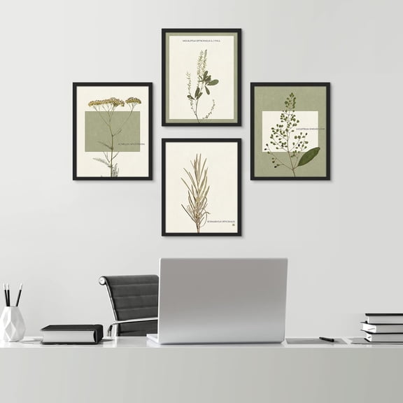 PixonSign 4 PCS Wilderness Plant Poster Set Geometric Square Duotone Plants Prints Flower Framed Wall Art Floral Botanical Nature Artwork Rustic Decor for Bedroom, Office - 11"x14" Black