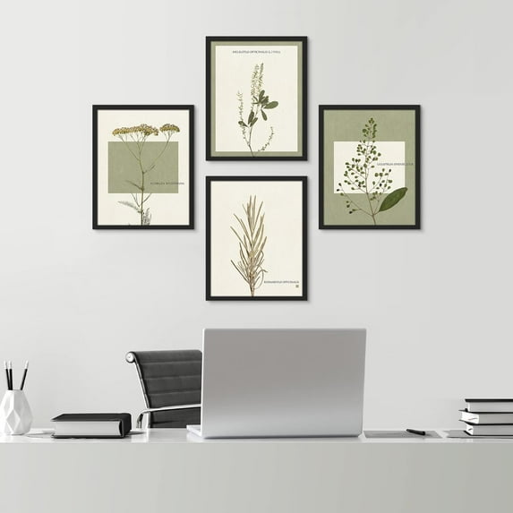 PixonSign 4 PCS Wilderness Plant Poster Set Geometric Square Duotone Plants Prints Flower Framed Wall Art Floral Botanical Nature Artwork Rustic Decor for Bedroom, Office - 8"x10" Black