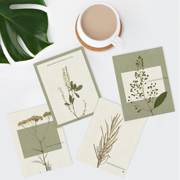 PixonSign 4 PCS Wilderness Plant Poster Set Geometric Square Duotone Plants Prints Flower Frameless Wall Art Floral Botanical Nature Artwork Rustic Decor for Bedroom, Office - 8"x10"