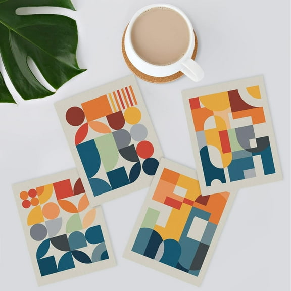 PixonSign 4PCS Adhesive Canvas Posters Mid-Century Modern Colorful Geometric Polygons Abstract Digital Art Modern Combination Graphics Art Decor Zen Relax/Calm Multicolor for Bedroom - 11"x14"