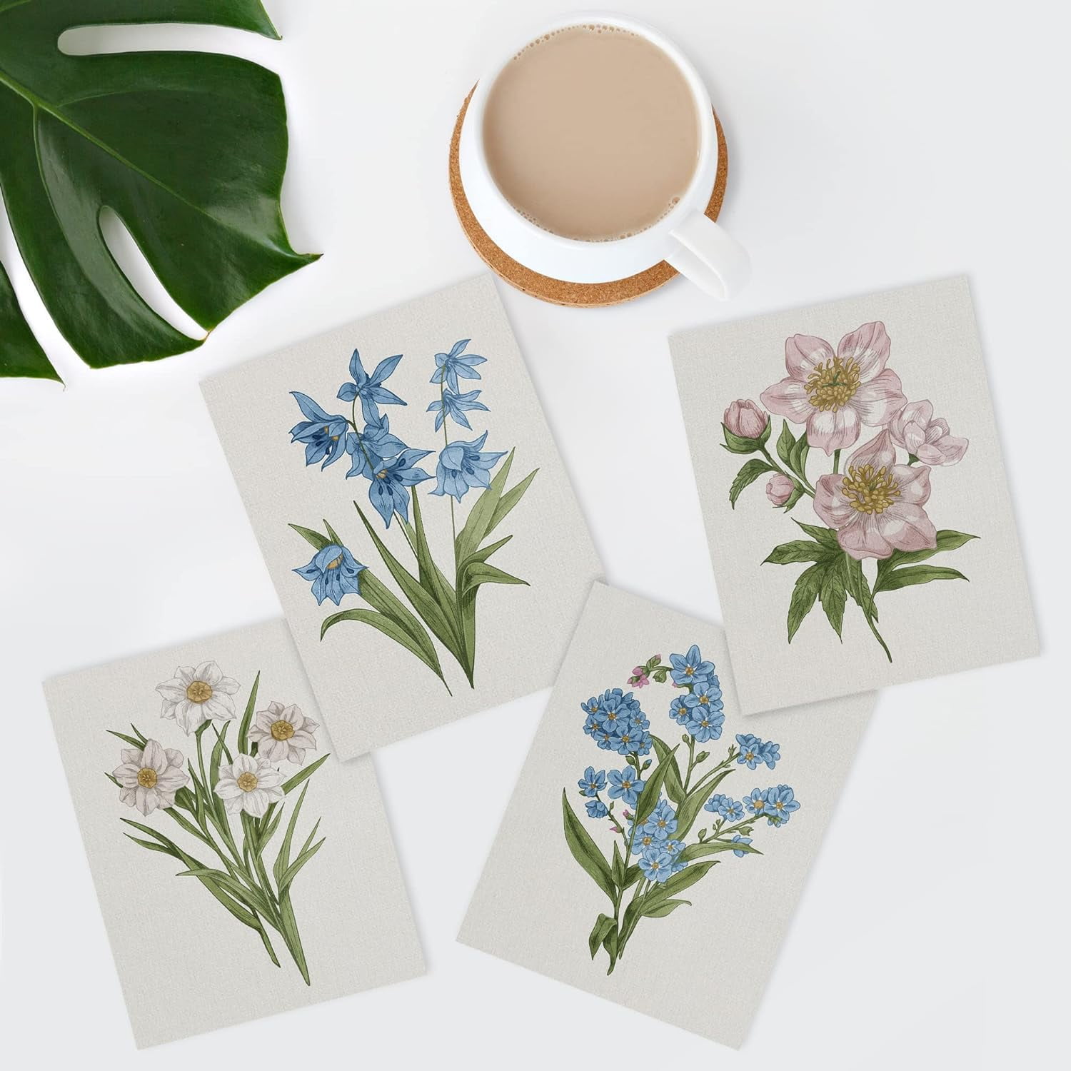 PixonSign Adhesive Canvas Poster, Wall Art Daisy Magnolia Floral, Set ...