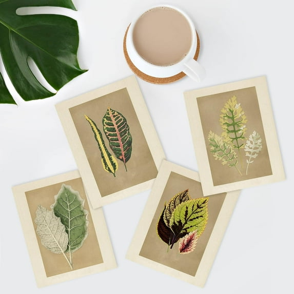 PixonSign Adhesive Canvas Poster, Wall Art Fall Colorful Forest Tree Leaf, Set of 4 Classic Countryside Wall Decor Arts, Plant Botanical Wall Décor, Modern Home Artwork - 8"x10"
