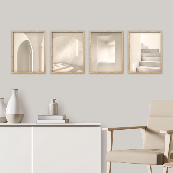 PixonSign Adhesive Canvas Posters Mid-Century Neutral Beige Architecture Prints Abstract Shapes Illustrations Minimalism Decorative Rustic Artwork for Living Room, Bedroom, Office - 11"x14" Natural