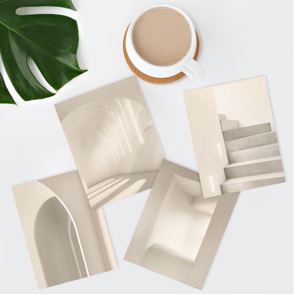 PixonSign Adhesive Canvas Posters Mid-Century Neutral Beige Architecture Prints Abstract Shapes Illustrations Minimalism Decorative Rustic Artwork for Living Room, Bedroom, Office - 11"x14"