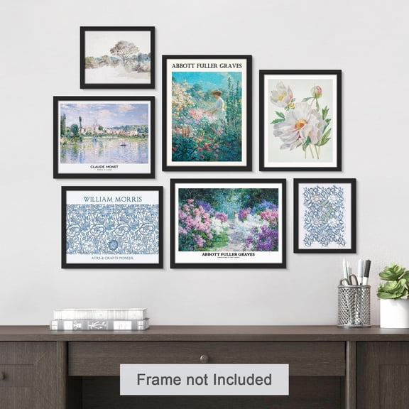 PixonSign Adhesive Canvas Print Wall Art Set - Abstract Wildflower Floral Landscape Poster Art - Gallery Set of 7 Abstract Illustrations Digital Art Wall Décor Boho Chic for Home - Unframed