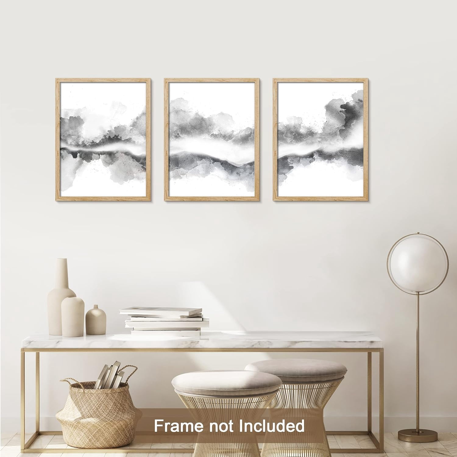PixonSign Adhesive Canvas Print Wall Art Set - Black & Gray Pastel Fog ...