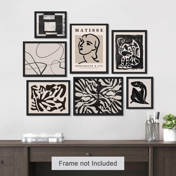 PixonSign Adhesive Canvas Print Wall Art Set - Black & White Faces & Plant Variety Poster Art - Geometric Print Gallery Set of 7 Abstract Illustrations Digital Art Wall Décor for Home - Unframed