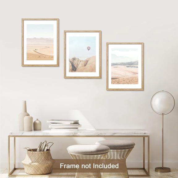 PixonSign Adhesive Canvas Print Wall Art Set - Camel Desert Road Landscape Art - Set of 3 Washed Out Desert Silk Road Photography Wall Décor for Living Room - 8"x10"